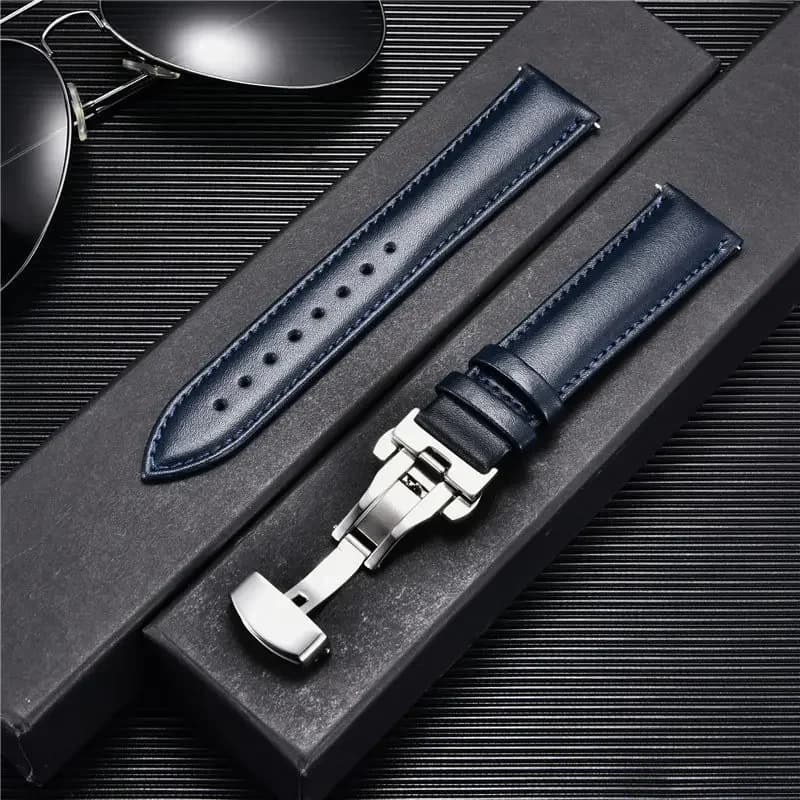 Calfskin Leather Strap 18mm 20mm 22mm 24mm Men's  Women's Temperament Watch Band Automatic Butterfly Buckle Watch Accessories