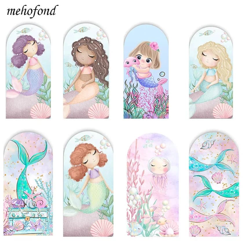 Mehofond Custom 2-Sided Mermaid Princess Girl Birthday Party Baby Shower Covers Chiara Arch Wall Background Decor Backdrop Photo