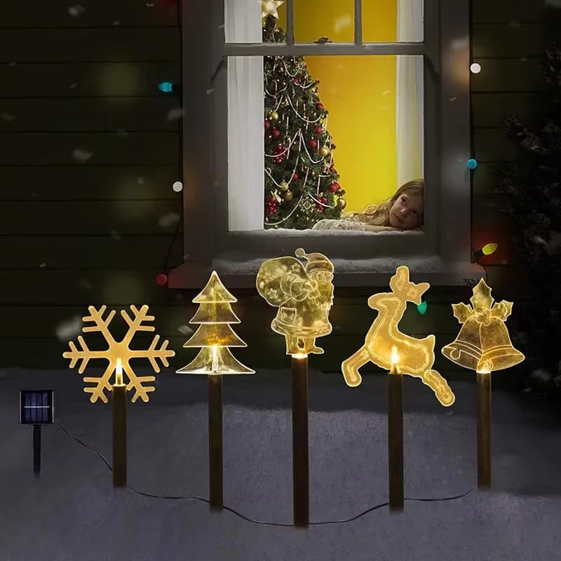 5 Pack Solar Christmas Stake Light Outdoor Solar Garden Light Solar Landscape Pathway Light For Lawn Patio Yard Waterproof