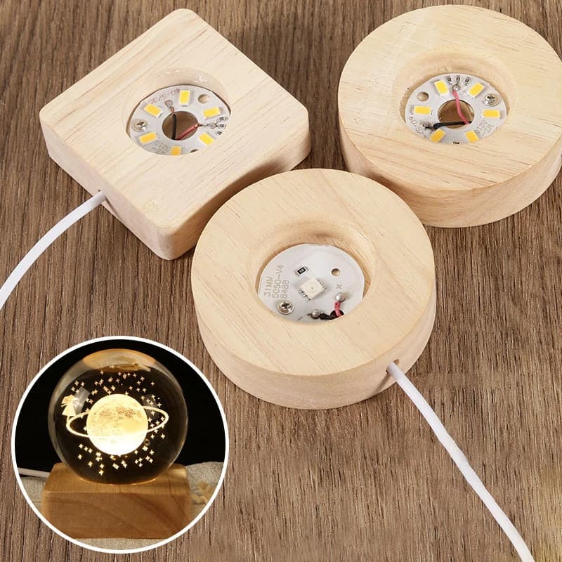 Wood Light Base Rechargeable Remote Control Wooden LED Light Rotating Display Stand Lamp Holder Lamp Base Art Ornament New