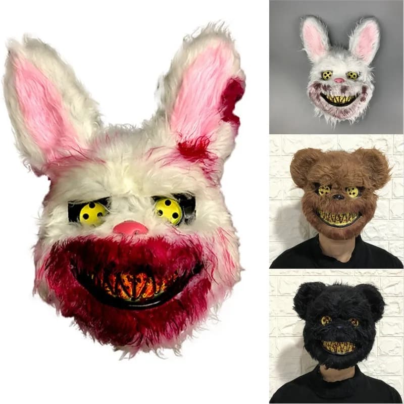 Halloween Cosplay Party Face Mask Fancy Stage Make-up Scary Bear Rabbit Cartoon Animal Plush Head Cover Masquerade Carnival Mask