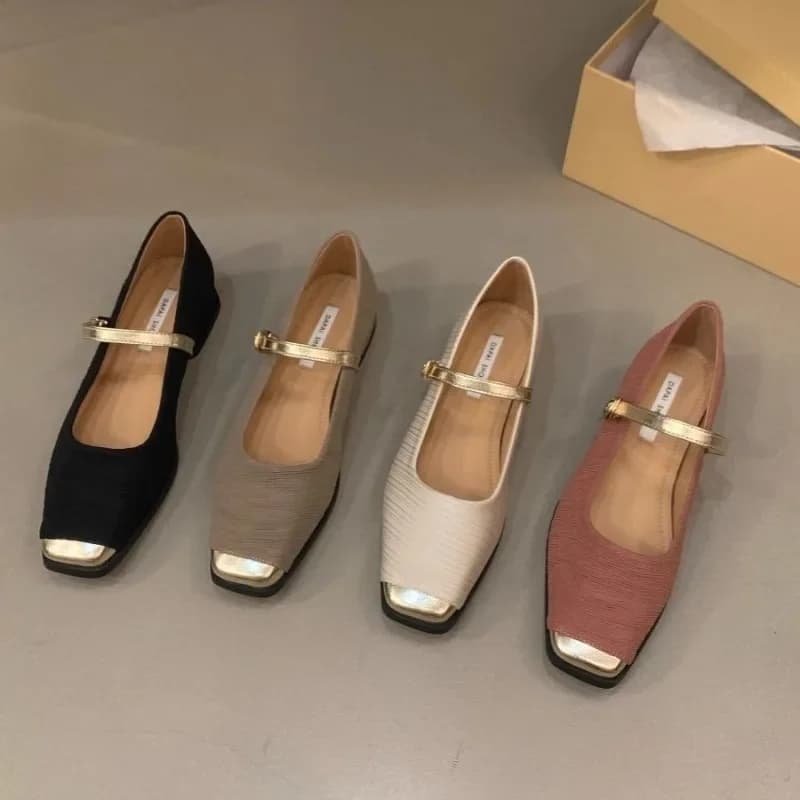 Women Pumps Shoes Thick Heels French Style Mary Jane Single Shoes Women's Spring and Autumn Golden Toe Loafers Dress Shoe Femme