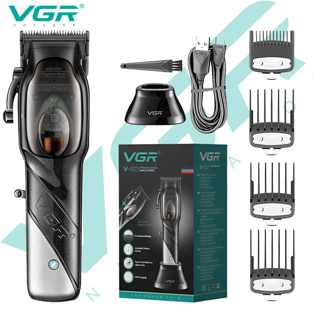 VGR002 new rechargeable electric clipper razor oil head gradual finishing belt base hair trimming set home electric hair clipper