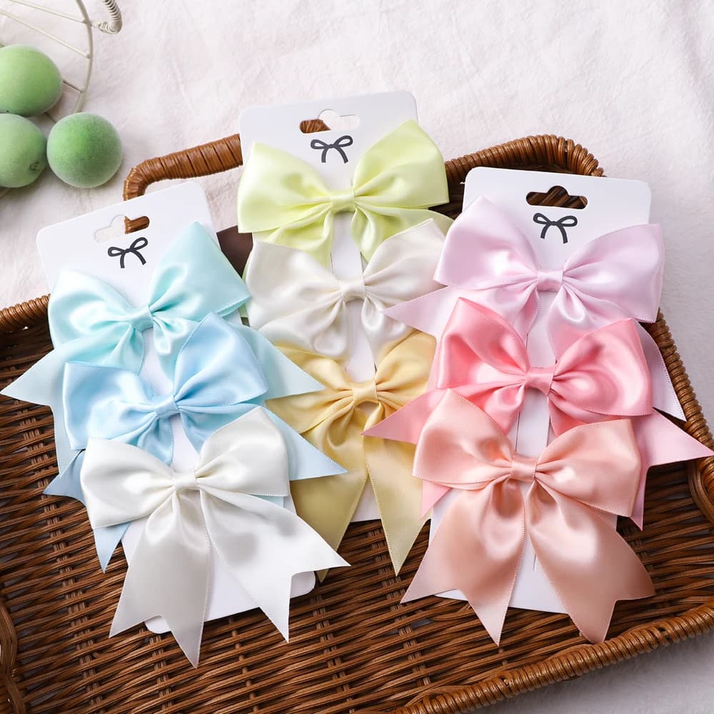 2/3Pcs Lovely Solid Color Ribbon Bows Hair Clip for Kids Girls Hairpins Barrettes Handmade Baby Headwear Kids Hair Accessories