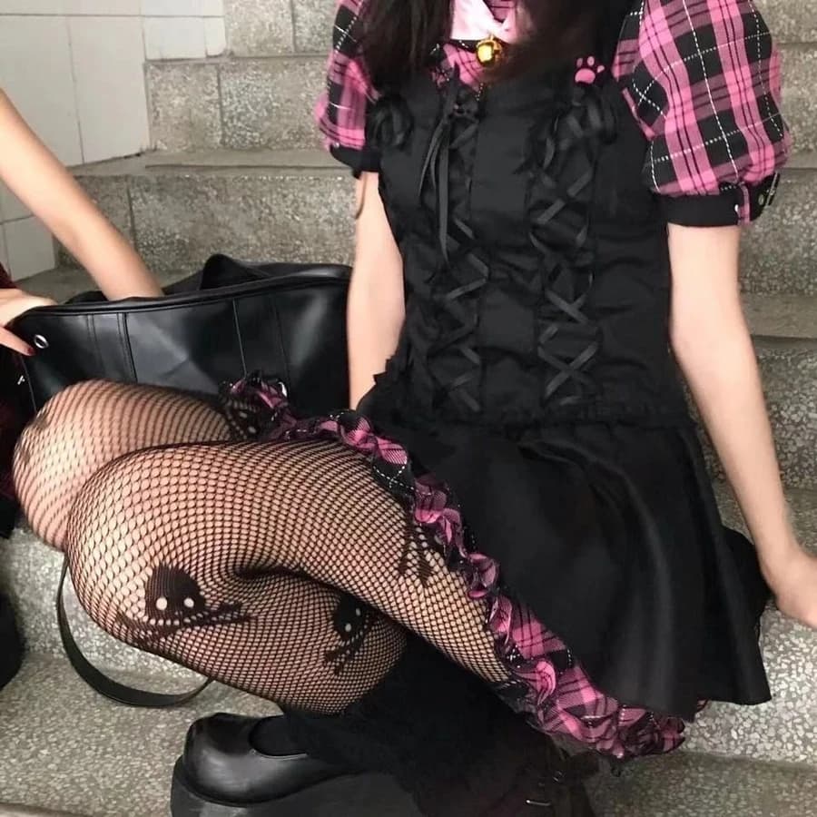 Sexy Gothic Pantyhose Dark Black Women's Thigh High Stockings Cosplay Anime Skull Design Long Socks Lolita Erotic Fishnet Tights