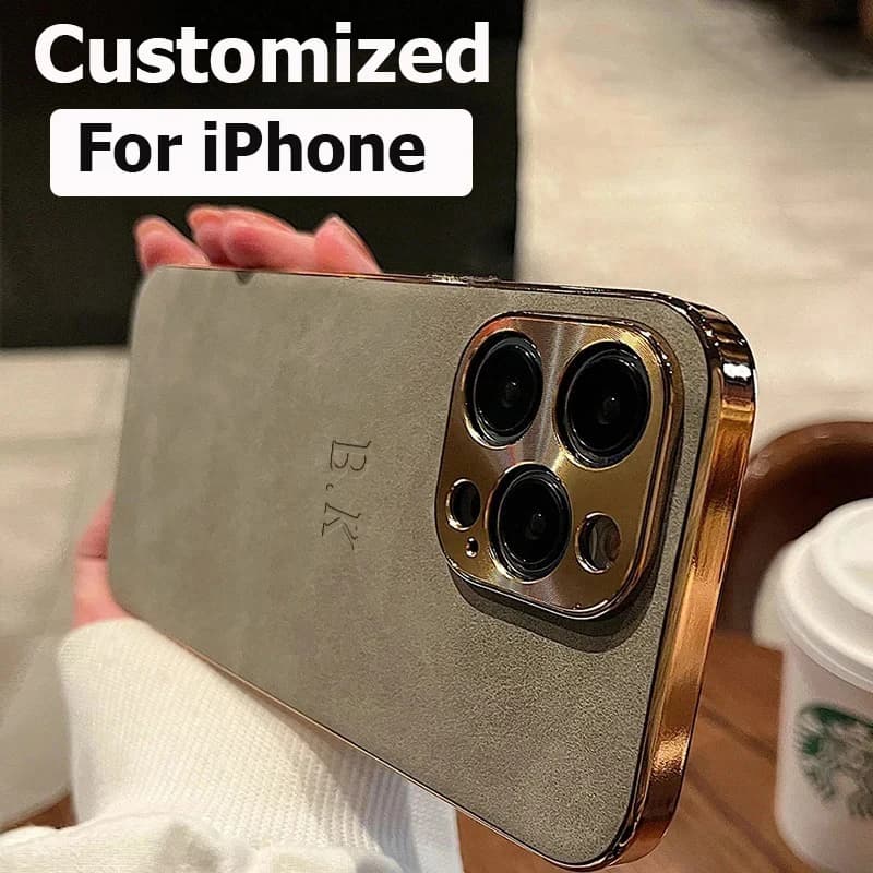 Leather Personalised Customized Name Case For Iphone 11 12 13 14 15 16 Pro Max Plating Frame Lambskin Initials Cover 16 11 15Pro