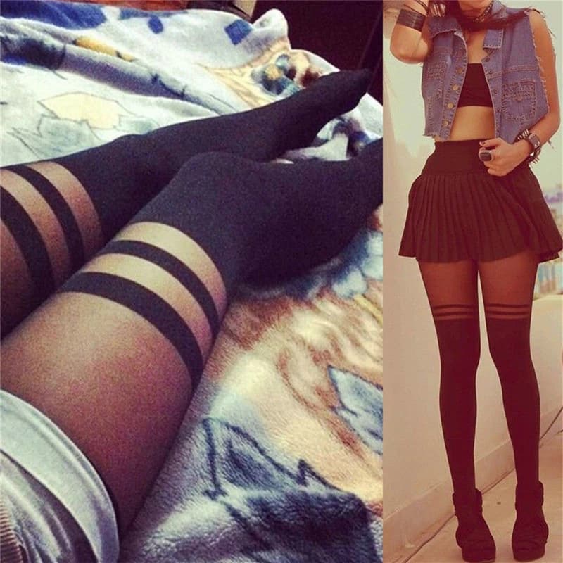 Black Sexy Women Girl Temptation Sheer Mock Suspender Tights Pantyhose Stockings