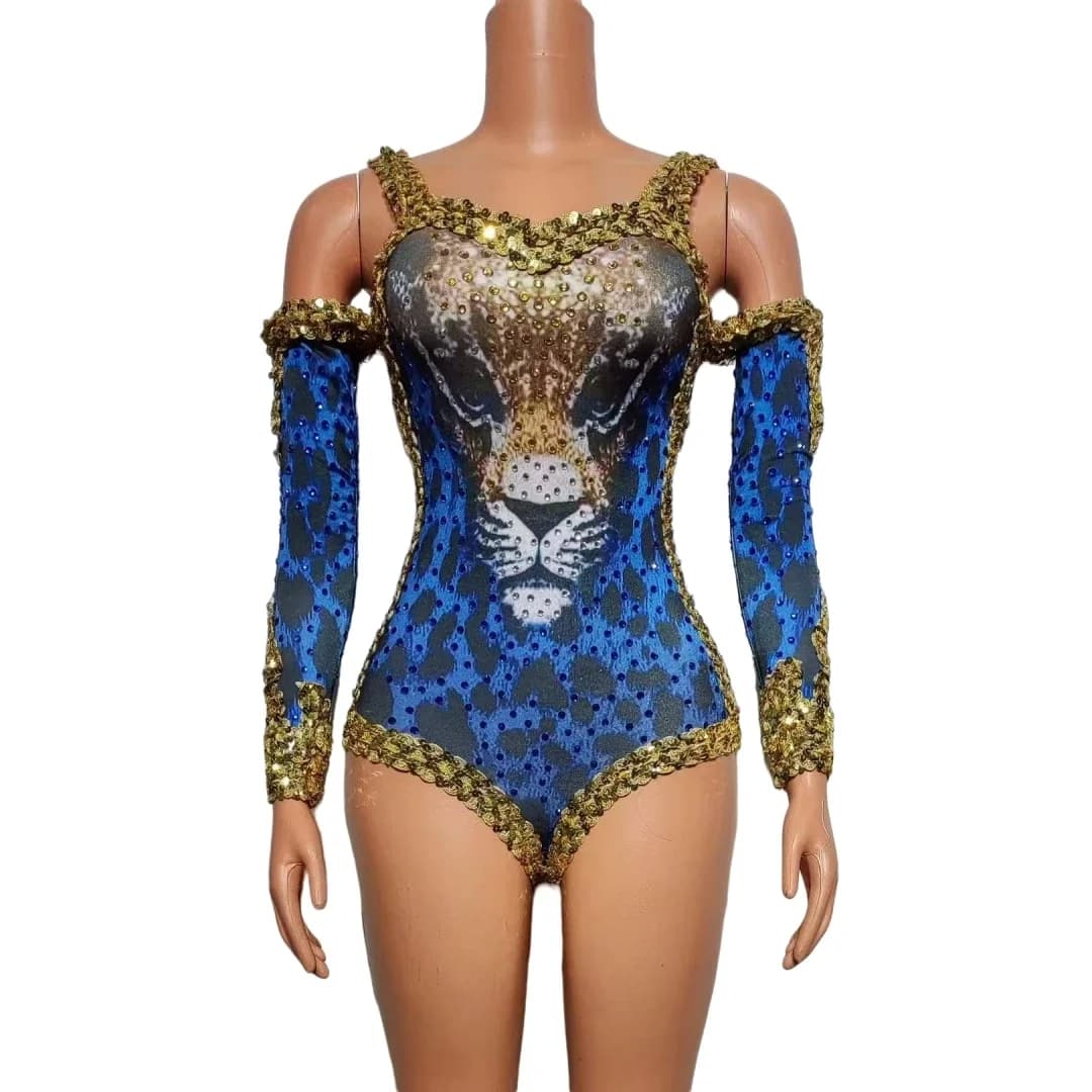 Cheerleader Dj Ds Gogo Carnival Mardi Gras Night Club Wear Bodysuits For Women Sequin Lion Dance Costume Leotard Stretch Outfit