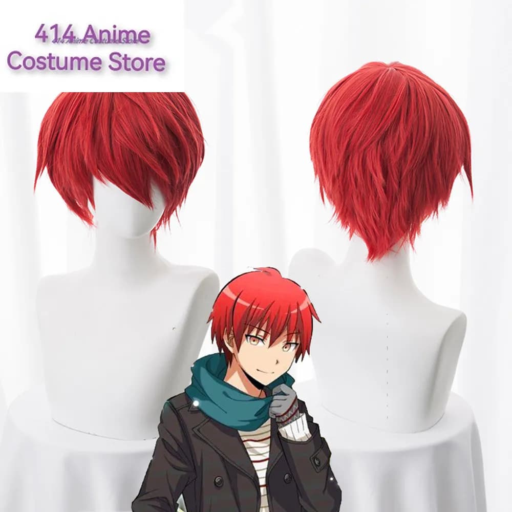 Assassination Classroom Karma Akabane Akashi Seijuro Sasori Short Red Cosplay Wig Heat Resistance Fibre + Free Wig Cap