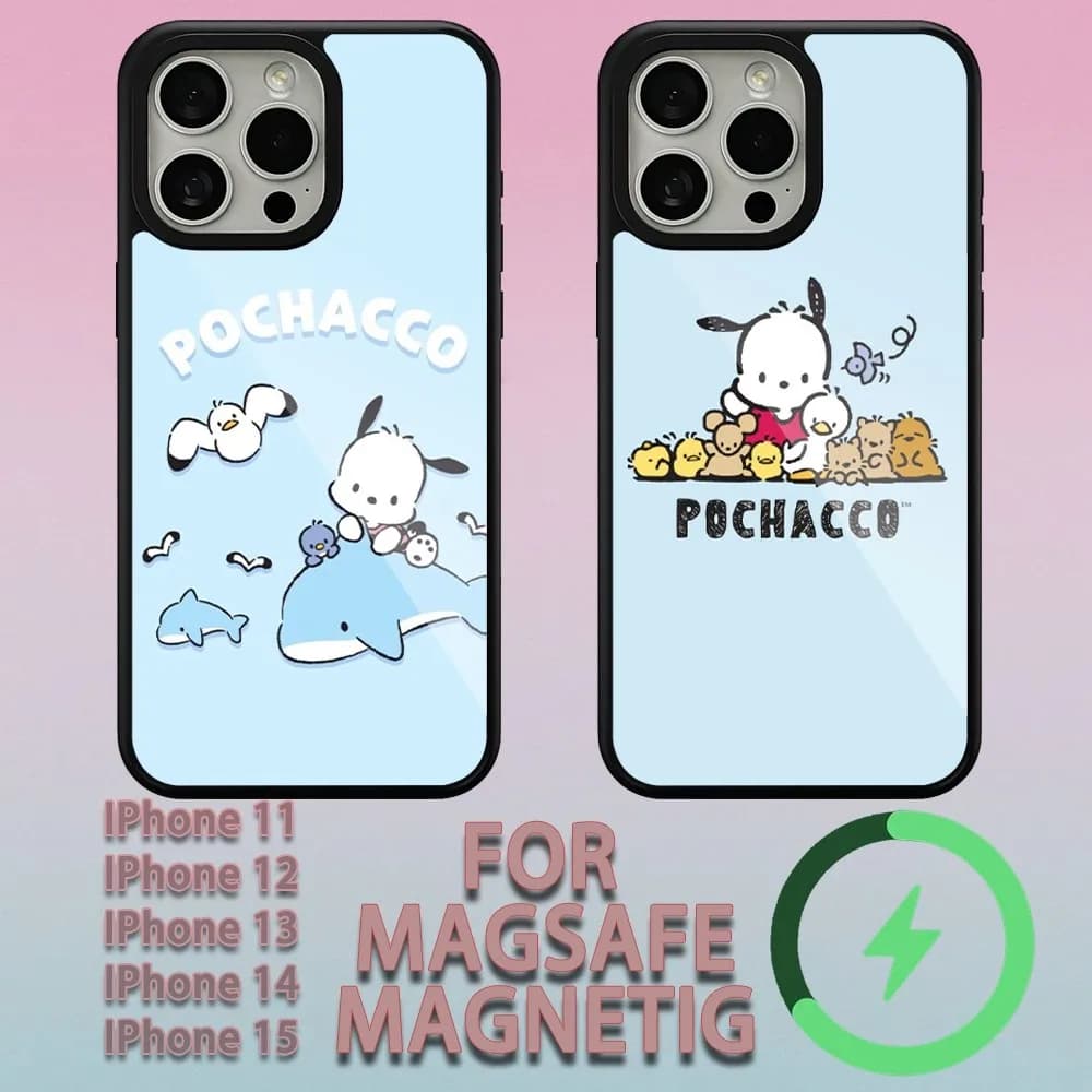 MINISO Sanrio Pochacco  Phone Case For iPhone 15 14 13 12 11 Pro Max Plus Magsafe Magnetic Wireless Charging Cover