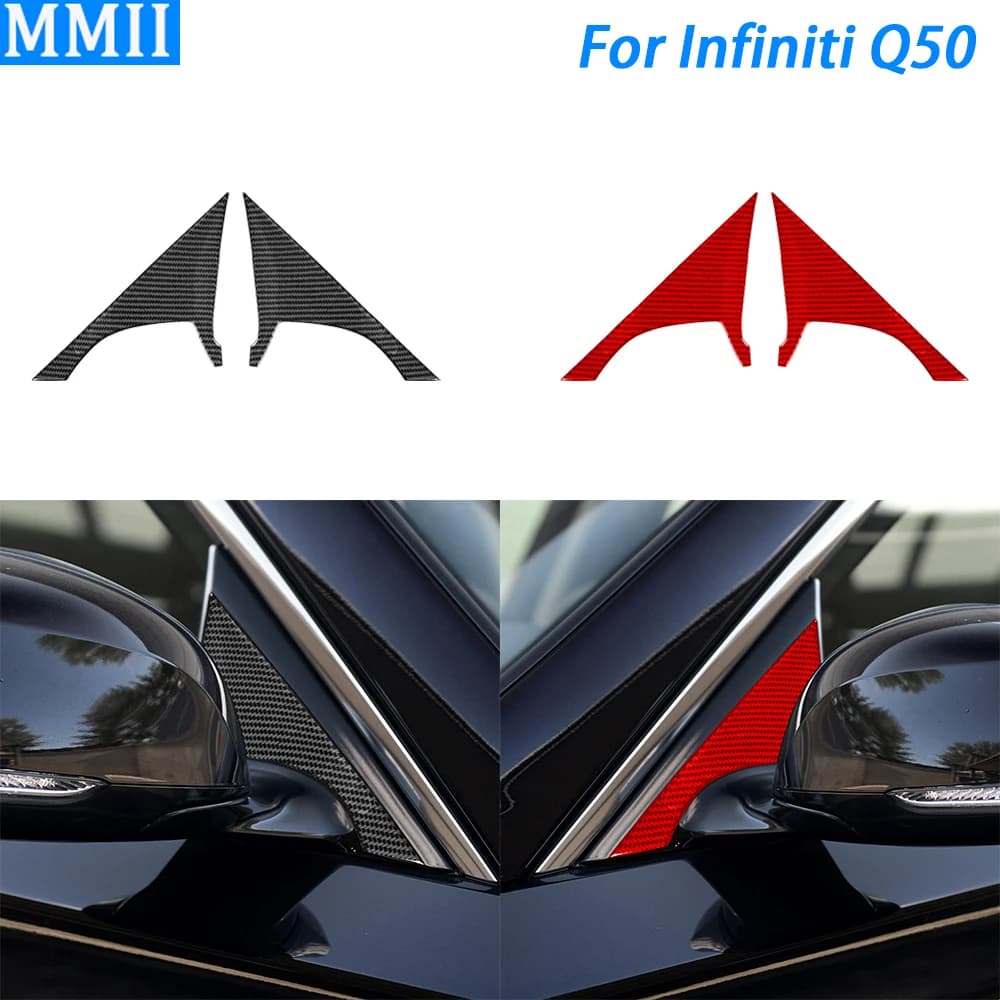 For Infiniti Q50 2014-2020 Real Carbon Fiber External Door A-pillar Panel Cover Decorative Car Decoration Accessories Sticker