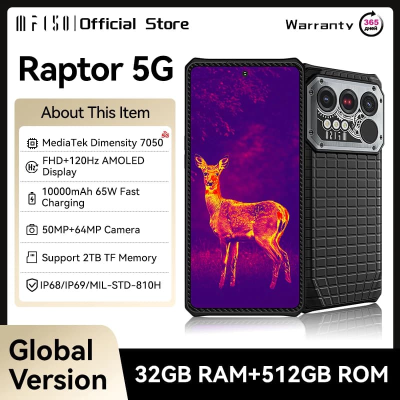 IIIF150 Raptor 5G Rugged Smartphone Android 14 Mobile Phone 6.78'' 120Hz AMOLED Display 16GB+512GB 50MP 65W 10000mAh Phone