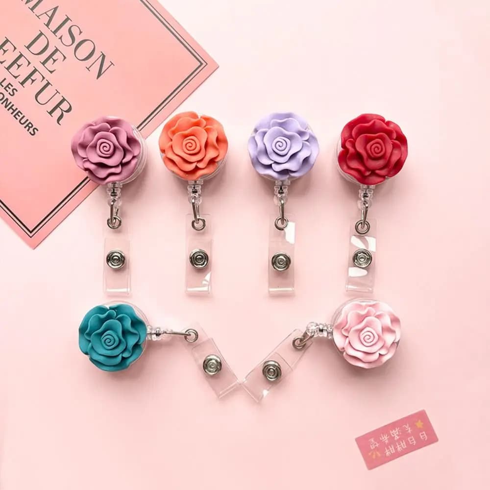 Flower Nurse Hospital Employee Name Tag Badge Reels Lanyard Badge Easy Pull Buckle Reel Clip Chest Pocket Clip Badge Holder