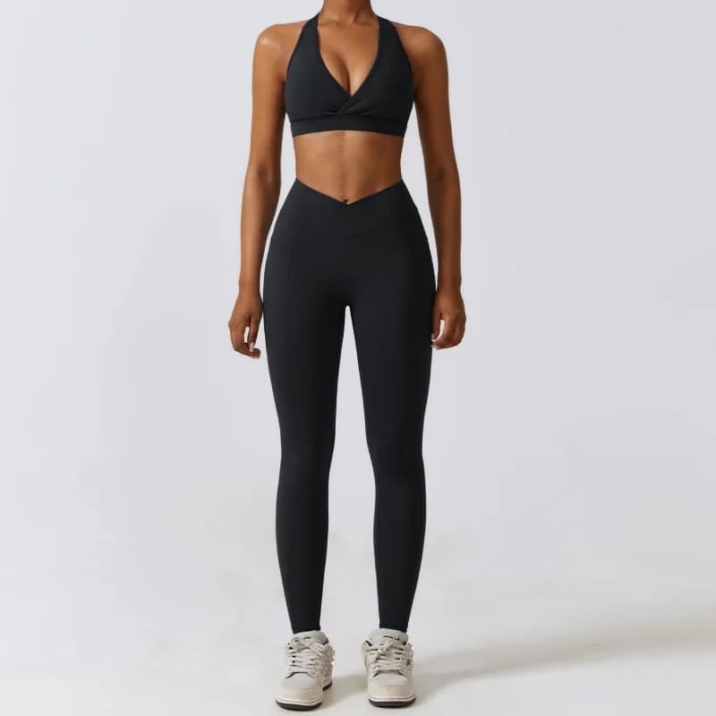 Beauty Back Yoga Suit 2Pcs Seamless High Stretch Yoga Set Tracksuit Gym Set Back Hip-hugging Tummy Control Leggings