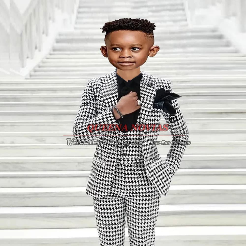 Boy's Suits For Wedding White/Black Swallow Gird Jacket Vest Pants 3 Pieces Children Formal Party Kids Fashion Clothing Tailored