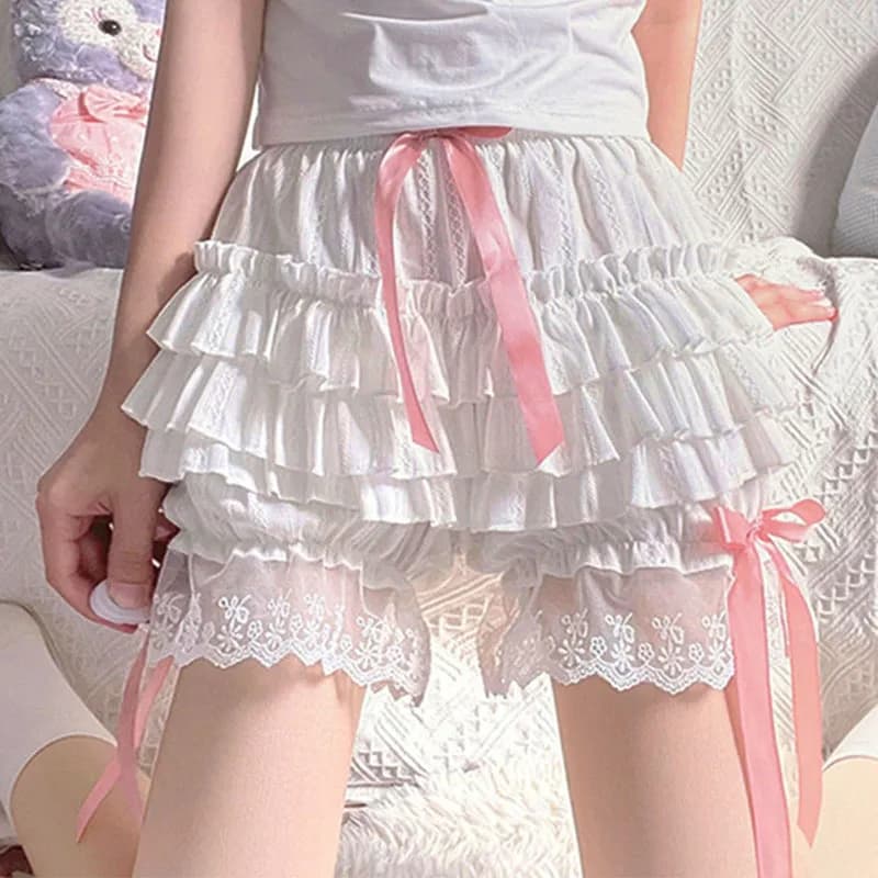 Black White Ruffle Knickers Women Girls Lolita Short Cute Lace Trim Safety Shorts Pants Kawaii Pumpkin Panties Vintage Victorian