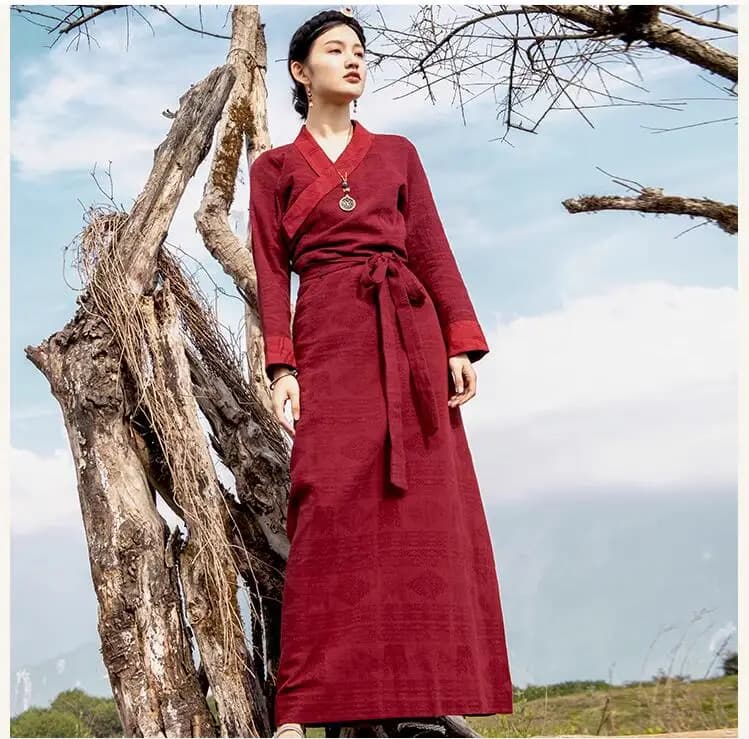 Red Retro Xizang Dress Female Lhasa Dress Tibetan Dance