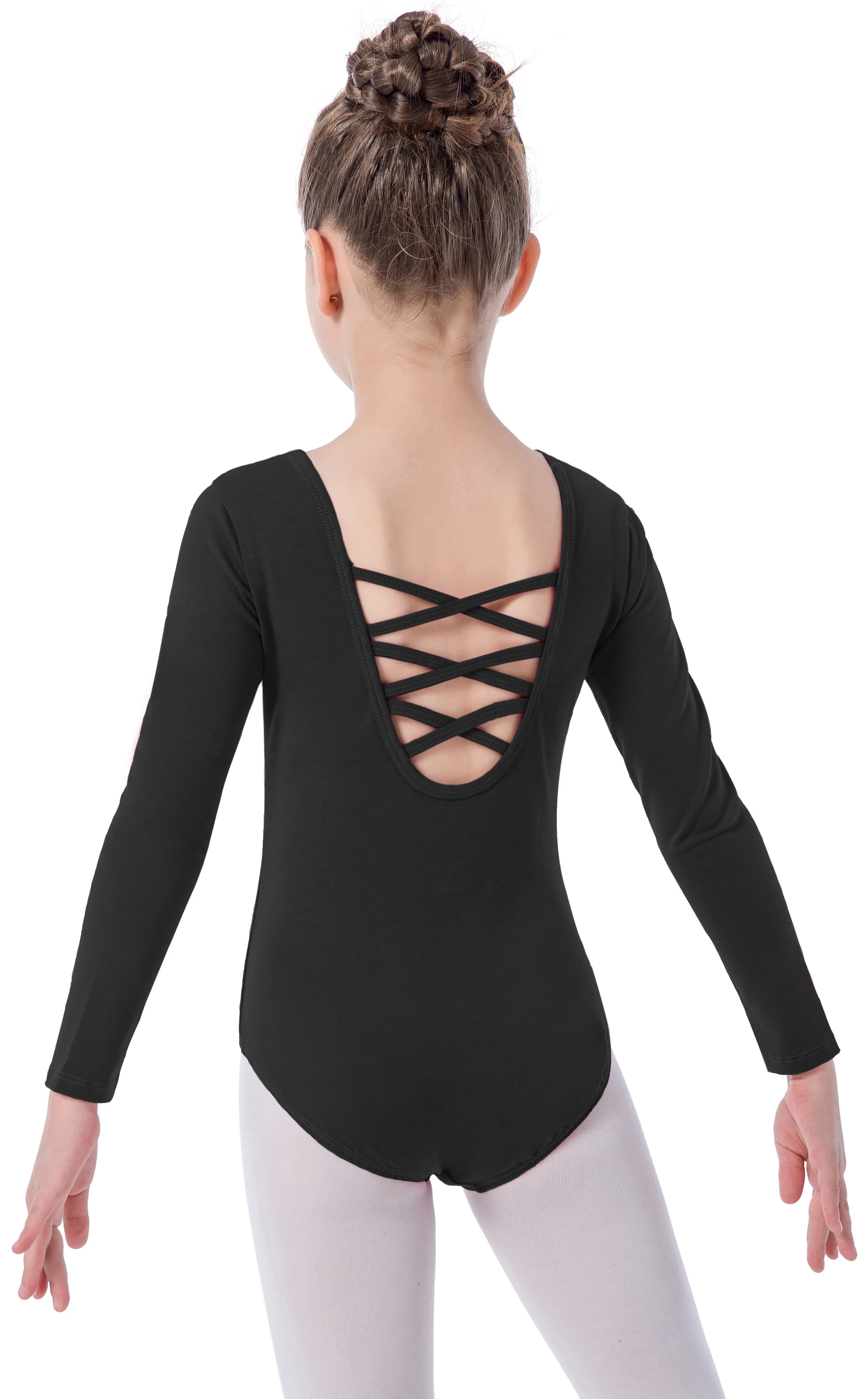 Girls Long Sleeve Ballet Leotards Crisscross Straps Back Dance Tops