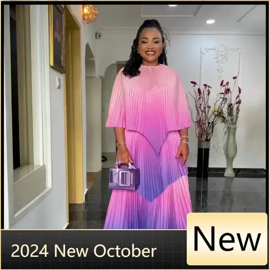 Customized Fashion women's clothing from turkey pleat african dresses for woman nigeria wedding gradient ramp african women dres