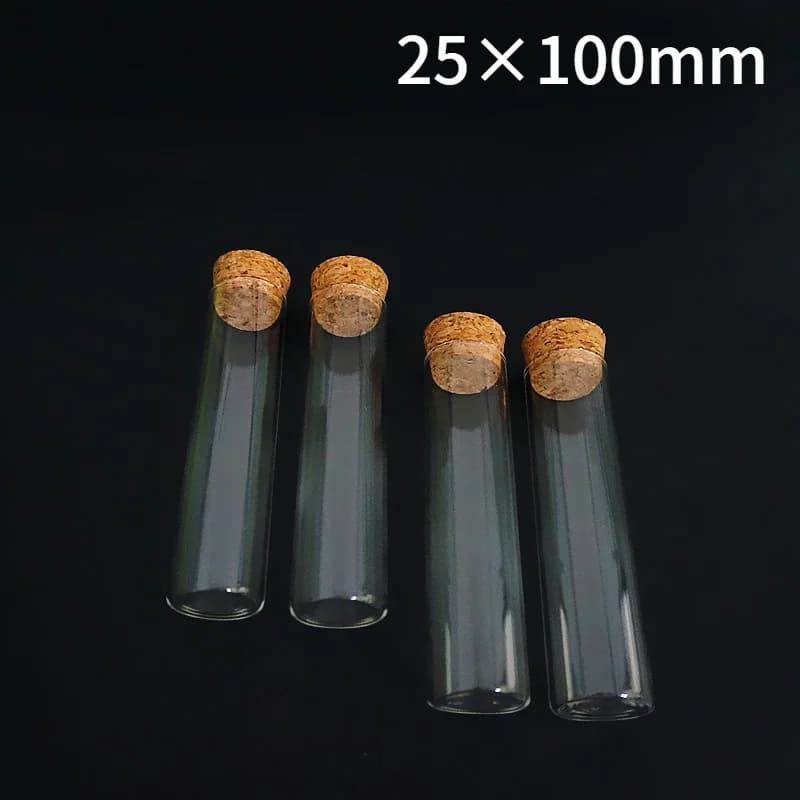 12pcs/lot 25x100mm Flat Bottom Glass Test Tube With Cork Stopper Cap For Kinds Of Tests/Experiments