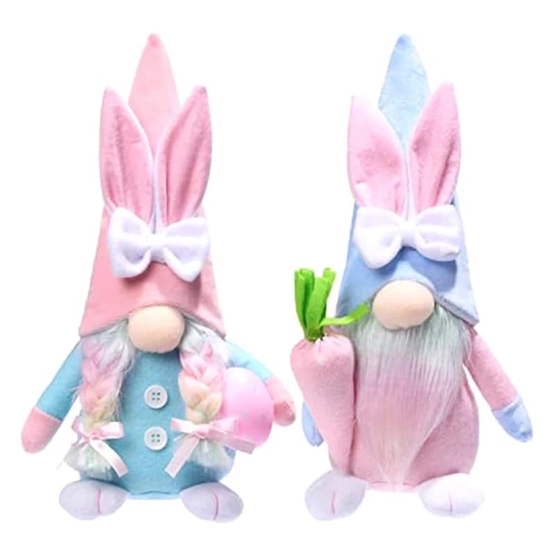 Easter Gnome Bunny Kit - 2Pcs Handmade Swedish Tomte Plush Rabbits Set With Easter Egg And Carrot, Suitable As Easter Decoration