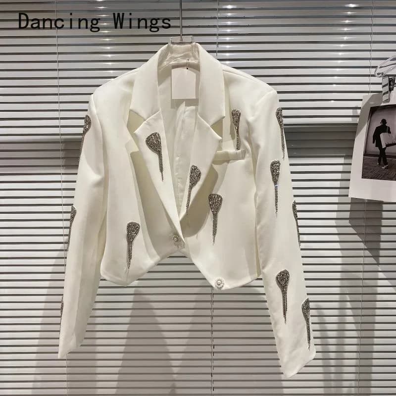 Women's Love Tassel Rhinestone Chain Short Female Blazer Spring New Fashion Pure Color Short Jacket