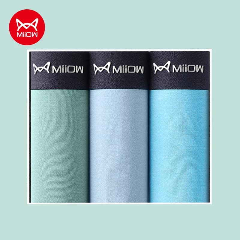 MiiOW 3Pcs Ice Silk Men Boxers Panties Comfortable Underpants Cotton Underwear Male L-5XL Antibacterial Boxershorts Lingerie