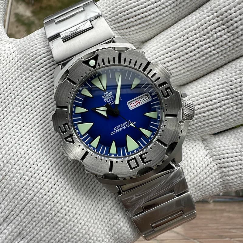 STEELDIVE Men Pilot Watch Monster Automatic Mechanical Wristwatch Diver 20ATM Waterproof C3 Luminous Sapphire NH35 Military