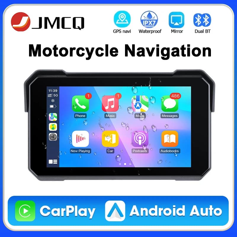 5 inch Motorcycle Navigation GPS For Wireless Carplay&Android Auto IPX7 Waterproof Display Dual Bluetooth 5.0 Moto Monitor