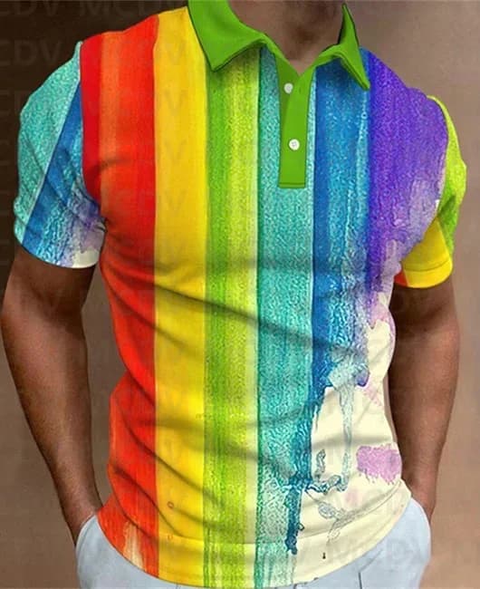 Men's Rainbow Ombre Art Printed Casual POLO Shirt Summer Streetwear Casual Fashion Men tops
