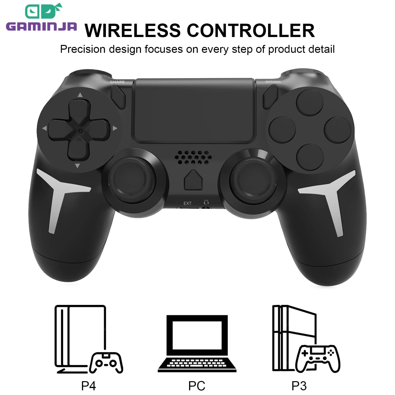 GAMINJA 6-axis Gyroscope Dual Vibration With touch pad Wireless Gamepad Bluetooth Controller For PS4 PS3 Console Computer PC