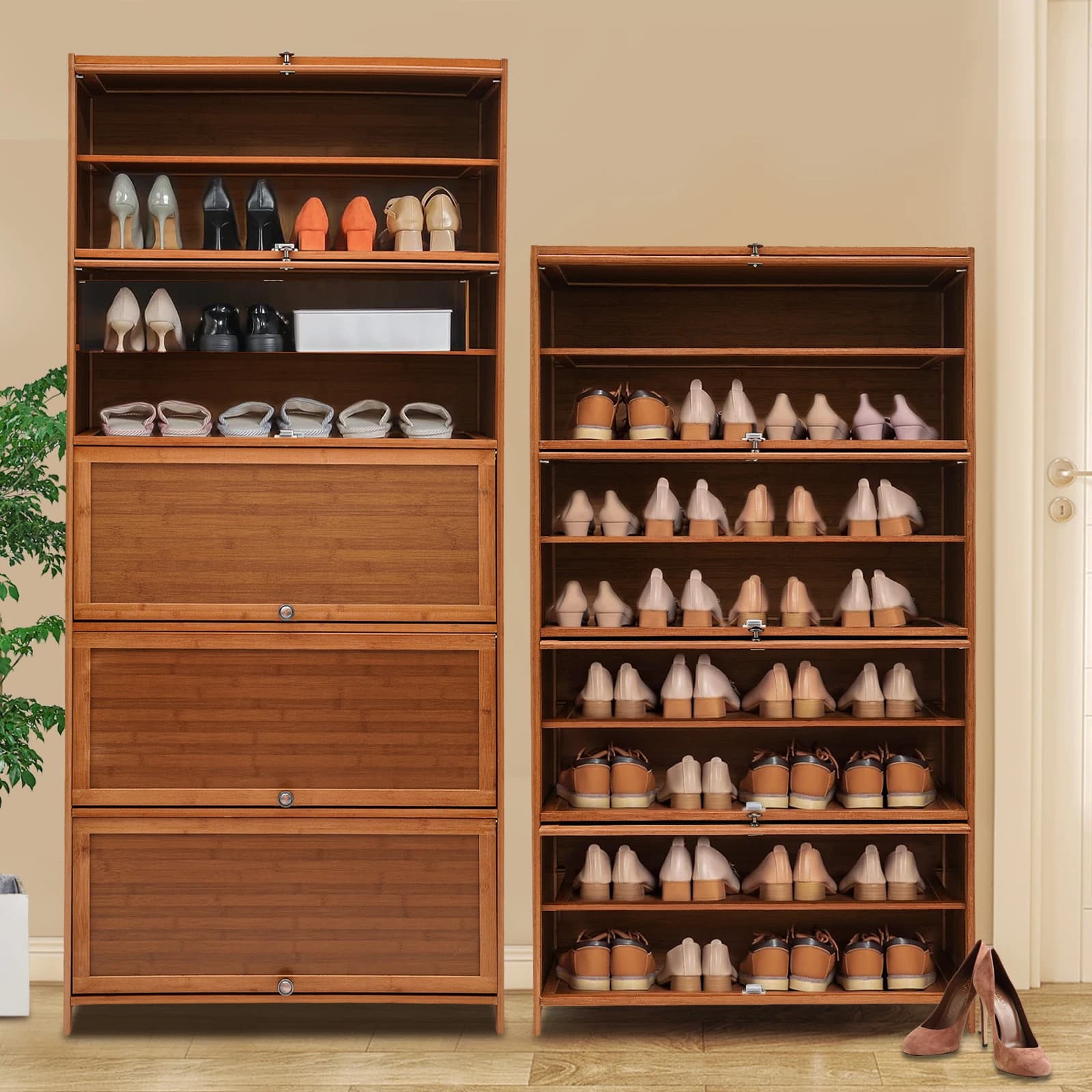 Large Capacity Shoe Cabinet Free Standing Shoe Cabinet with Doors 80CM Simple Installation Raised Bottom for Gardens/Terraces
