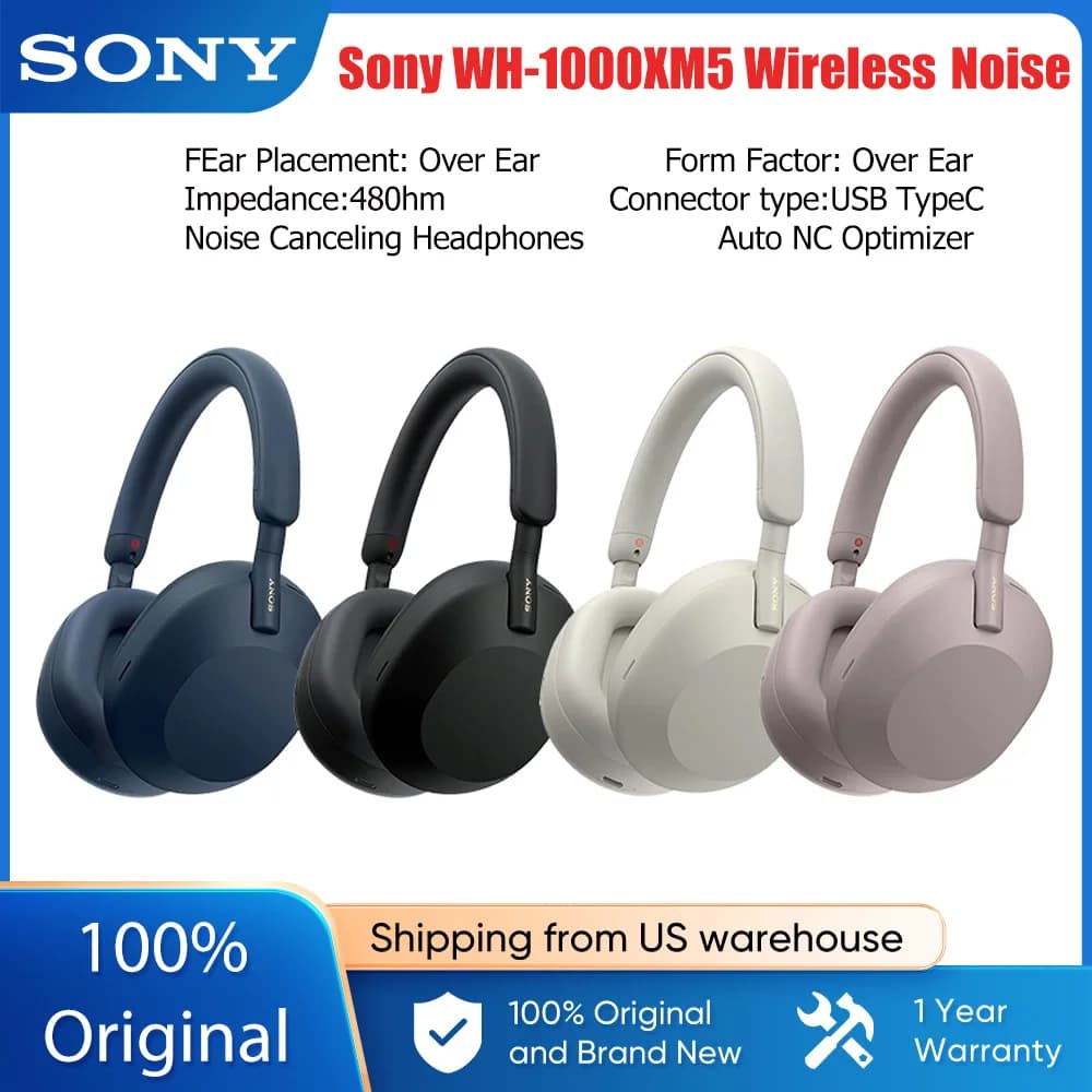 Sony WH-1000XM5 Wireless Headphones Noise Canceling Foldable Bluetooth Earphone Bass Stereo Sound Game Business Exercise Headset