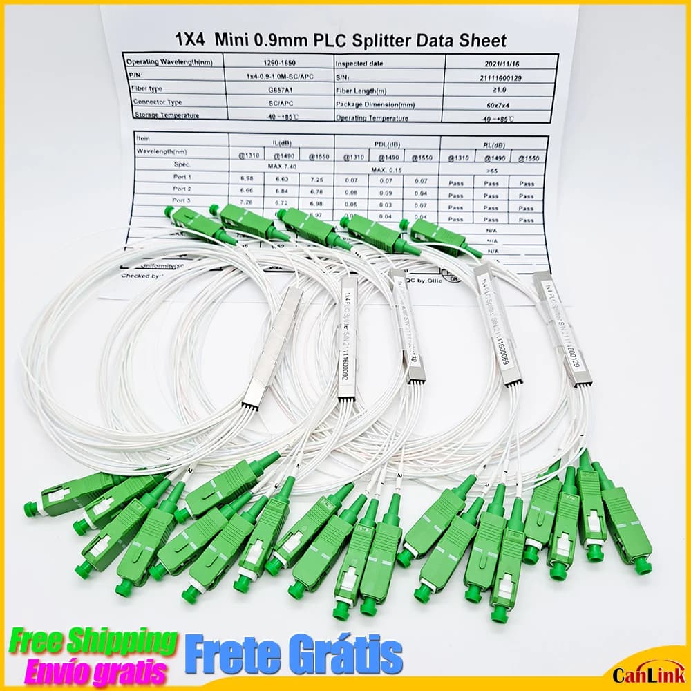 PLC Splitter 1X2 1X4 1X8 1X16 1X32 SC/APC SM Single Mode 0.9mm G657A1 PVC LSZH 1m FTTH Fiber Optic Splitter