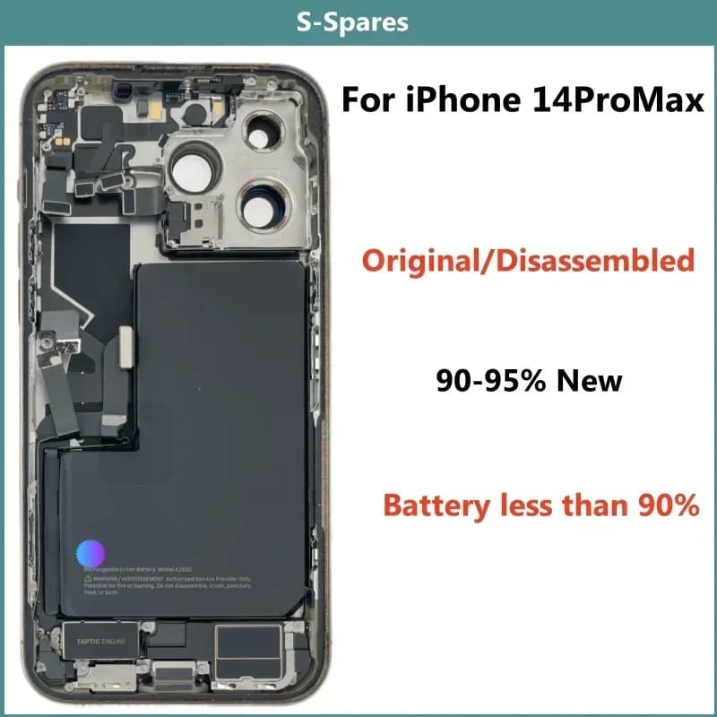 Disassembled Middle Frame Housing for iPhone 14 Pro Max with Battery, Back Glass Cover, NFC Wireless Assembly, 90% New