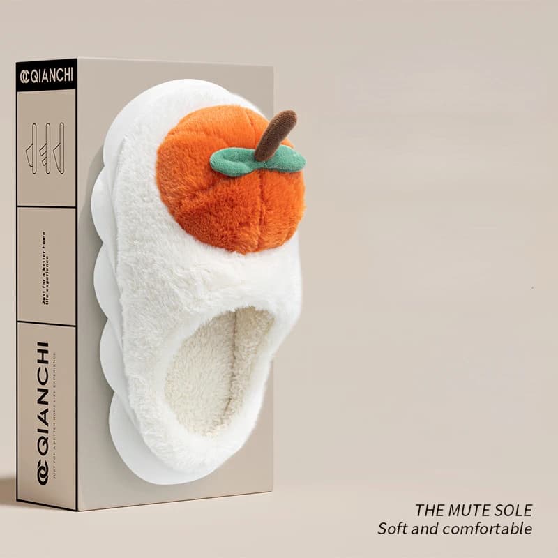 Winter Women Small Pumpkin Kawaii Slippers Men Soft sole Warm plush cotton ball indoor plush thick soled family floor shoes 2025