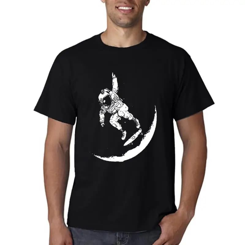 MO0113A 100% cotton  play on the moon print o-neck short sleeve designs men T-shirt casual summer loose  male t shirt