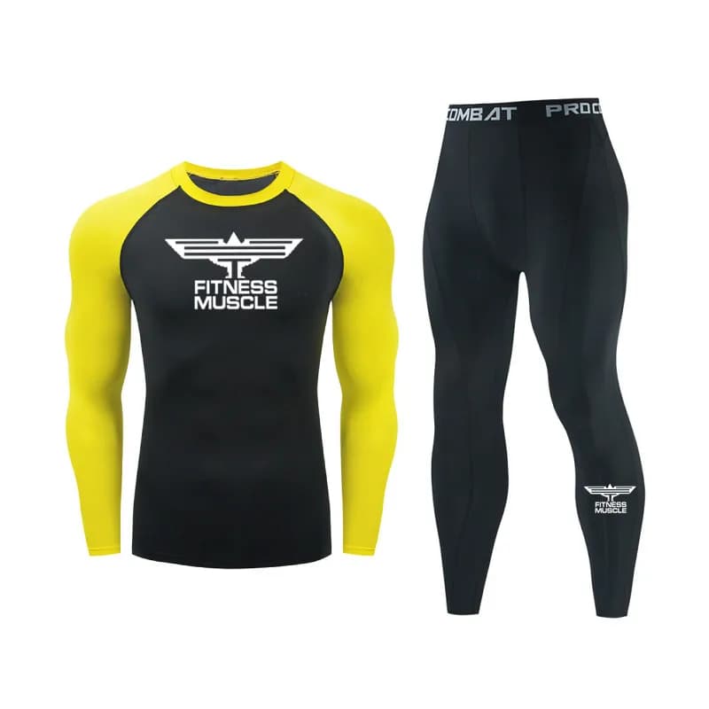 Men Running Set Compression Gym Clothing Sportswear Quick Dry Tights Sport Suit Long Sleeves Muscle Fitness T-shirt + Pants
