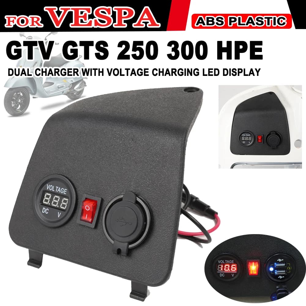 Voltmeter Meter For VESPA GTS300 GTS250 GTV 350 GTV250 Motorcycle Accessories Dual USB Rechargeable Cigarette Lighter Charger