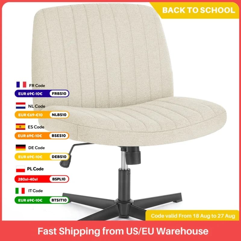 JHK Cross Legged Office Living Room Rocking Gaming Chair Armless Wide Desk Adjustable Swivel Fabric Task Vanity Home Office