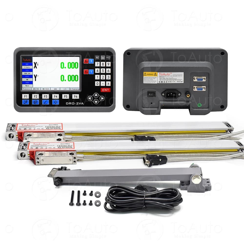 ToAuto DRO 2 Axis LCD Display Digital Readout kit with 50-1000mm Linear Scales of 1/5um Resolution for Mill Lathe CNC Machine