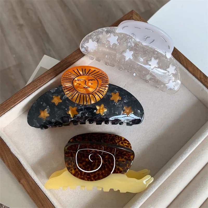Creative Funny Acetate Sunflower Star Snail Hair Clip Claw For Women Medieval Sun Female Shark Hairpin Hair Accessories Tool