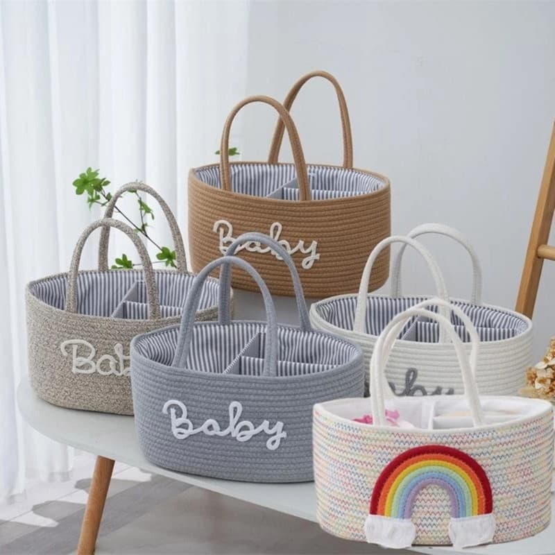Cotton Cloth Diaper Organizes Portable Storage Basket with Compartments Foldable Nursery Storage Bin for Baby Essential