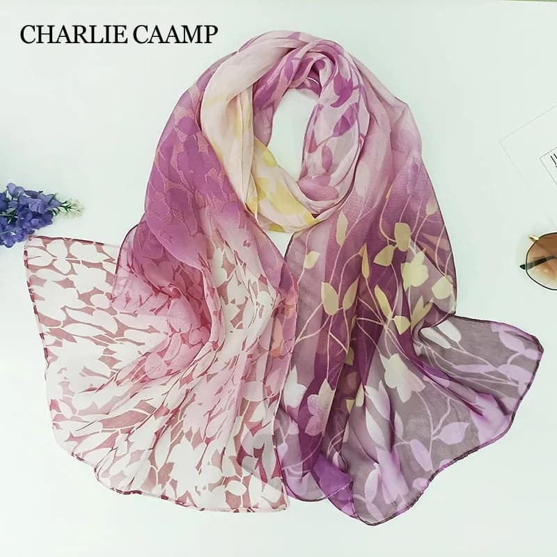 Fashion Gradient Willow Leaves Printed Hijab Chiffon Georgette Bandana Shawl For Woman Elegant Beach Long Scarf Ladies Headscarf