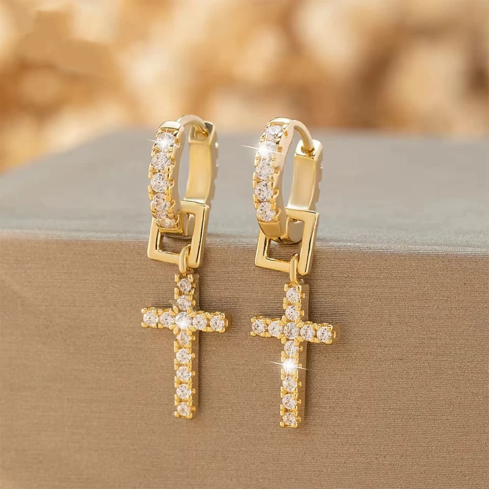 Zircon Cross Dangle Earrings For Women Girls Stainless Steel Cross Earring 2025 Trending Couple Wedding Aesthetic Jewelry Aretes