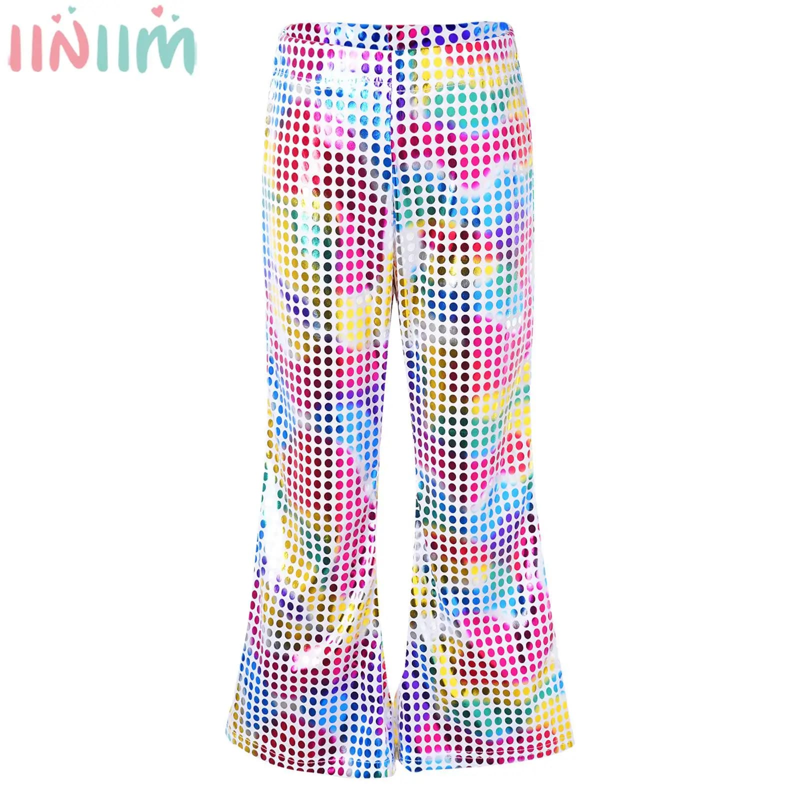 Kids Jazz Dance Performance Costume Fashion Shiny Sequin Flared Pants Trousers Hip Hop Street Dancing Clothes for Stage Party