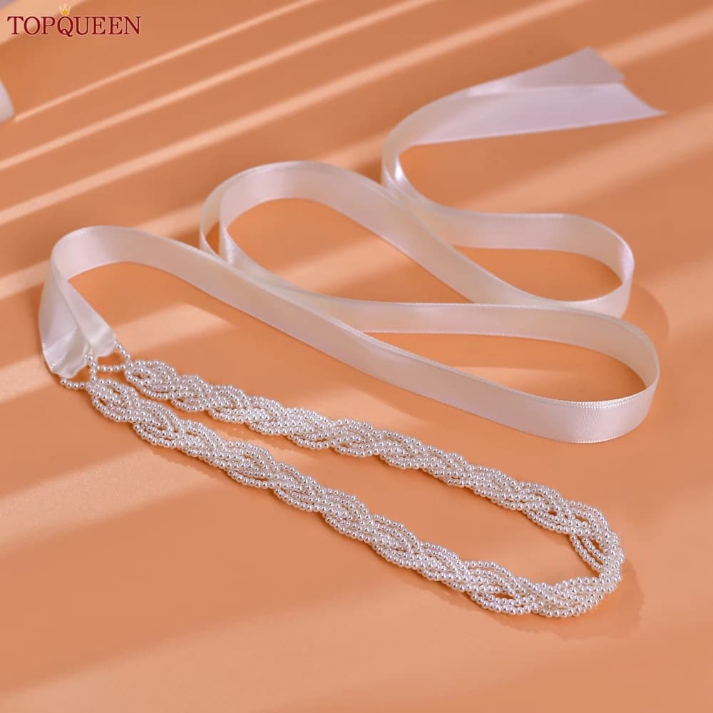 TOPQUEEN Luxury Ivory Pearls Belt Simple Beaded Bridal Dresses Sash Wedding Accessories Women'S Gown Evening Jewel Belt  S262