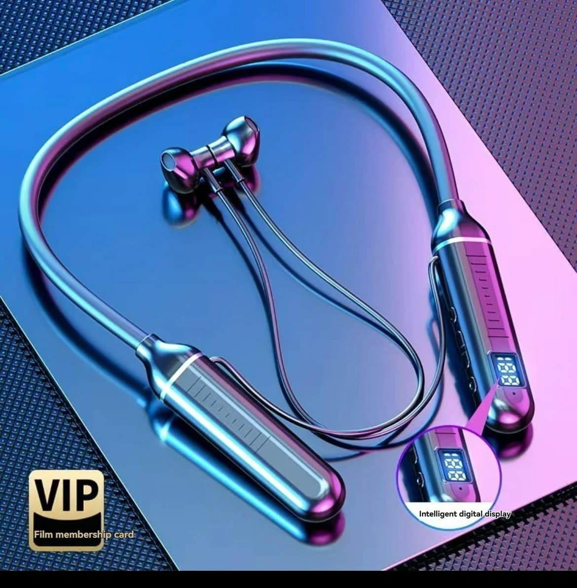 Stereo hanging neck wireless bluetooth headset magnetic suction with digital display large capacity half in-ear sports headset