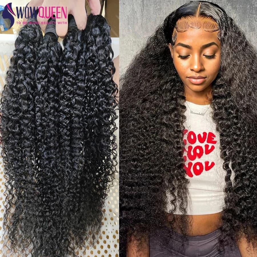 12A Curly Bundles Human Hair 30 32 34 Inch Brazilian Human Hair Bundles 1/3/4PCS Remy Kinky Curly Hair Extensions Natural Color