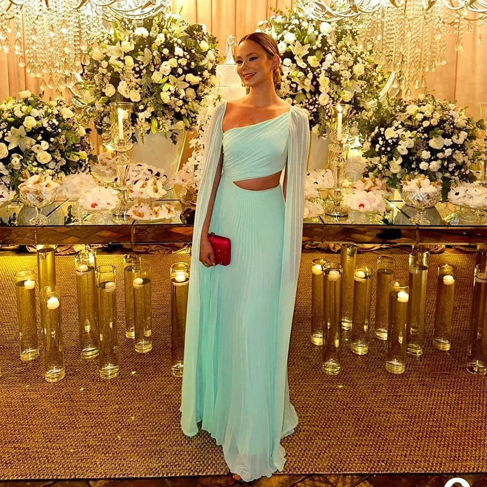 Chiffon Blue Formal Occasion Dresses 2024 Draped Sleeve Birthday Party Dress Pageant Women Night Dinner Evening Gowns